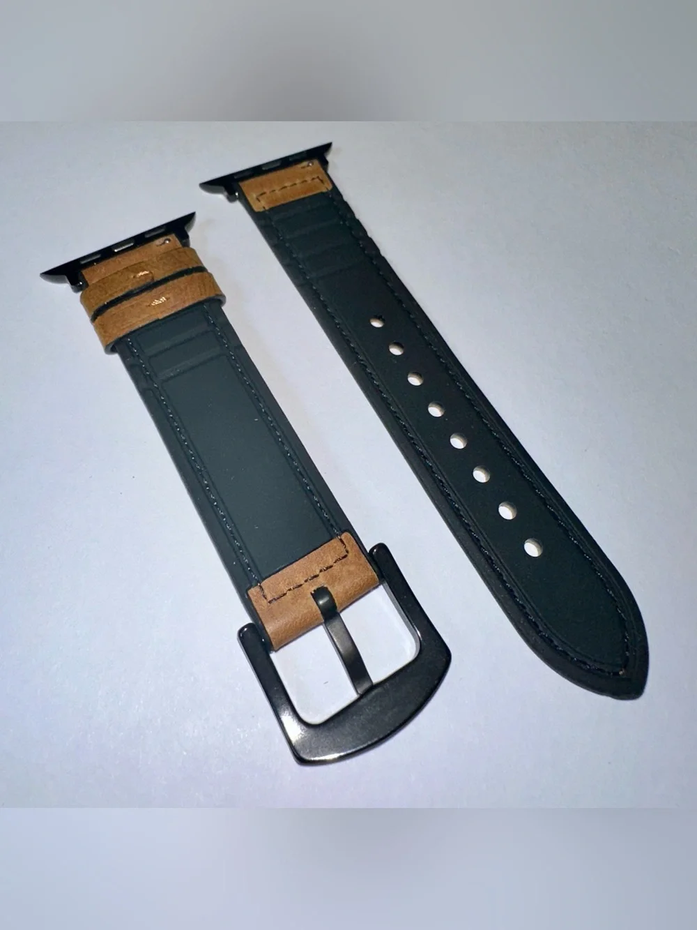 Apple Tan Leather Watch Band with Black Buckle 49mm